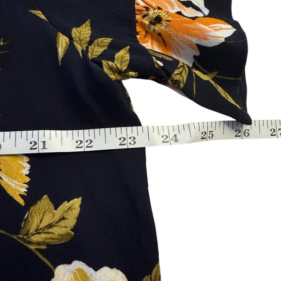 LOFT Navy Floral Blouse Large Ruffle Short Sleeve Cottagecore Bloomcore Flower - Picture 7 of 9